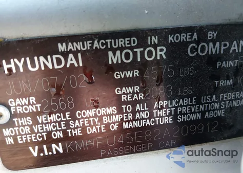 2002 Hyundai Xg350 L z USA, uszkodzony, nr VIN KMHFU45E82A209912